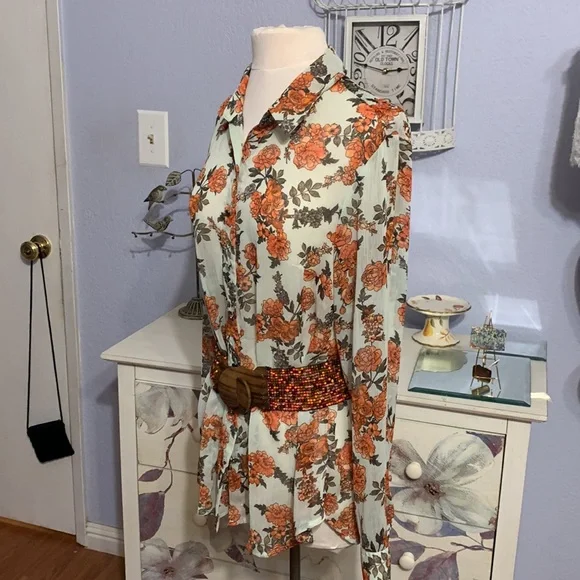 Given as GiftbSemi Sheer Shirt Tail Blouse - Picture 7 of 7